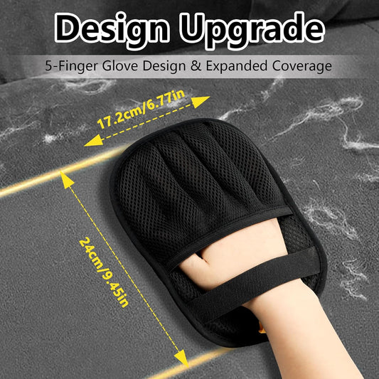 Upgraded Pet Hair Removal Gloves for Cats & Dogs, Five-Finger Electrostatic Reusable Magic Brush for Effortless Pet Hair Remover Tool on Carpet, Clothing, Laundry, Couch, Car Seat (Black)