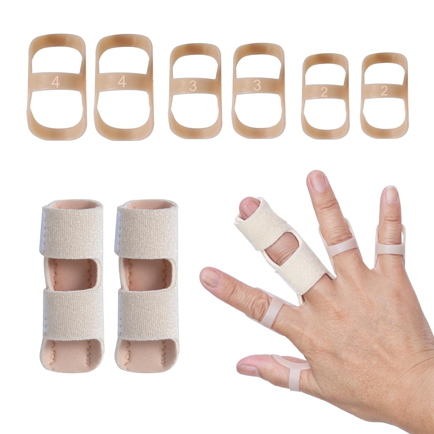 6 pcs Oval Finger Splint and 2 pcs Trigger Finger Splints for Arthritis, Trigger Finger,Mallet Fingers - Comfortable and Effective Pain Relief Finger splints For Thumb, Index, Middle, Pinky or Ring Finger (Size 2,2,3,3,4,4)
