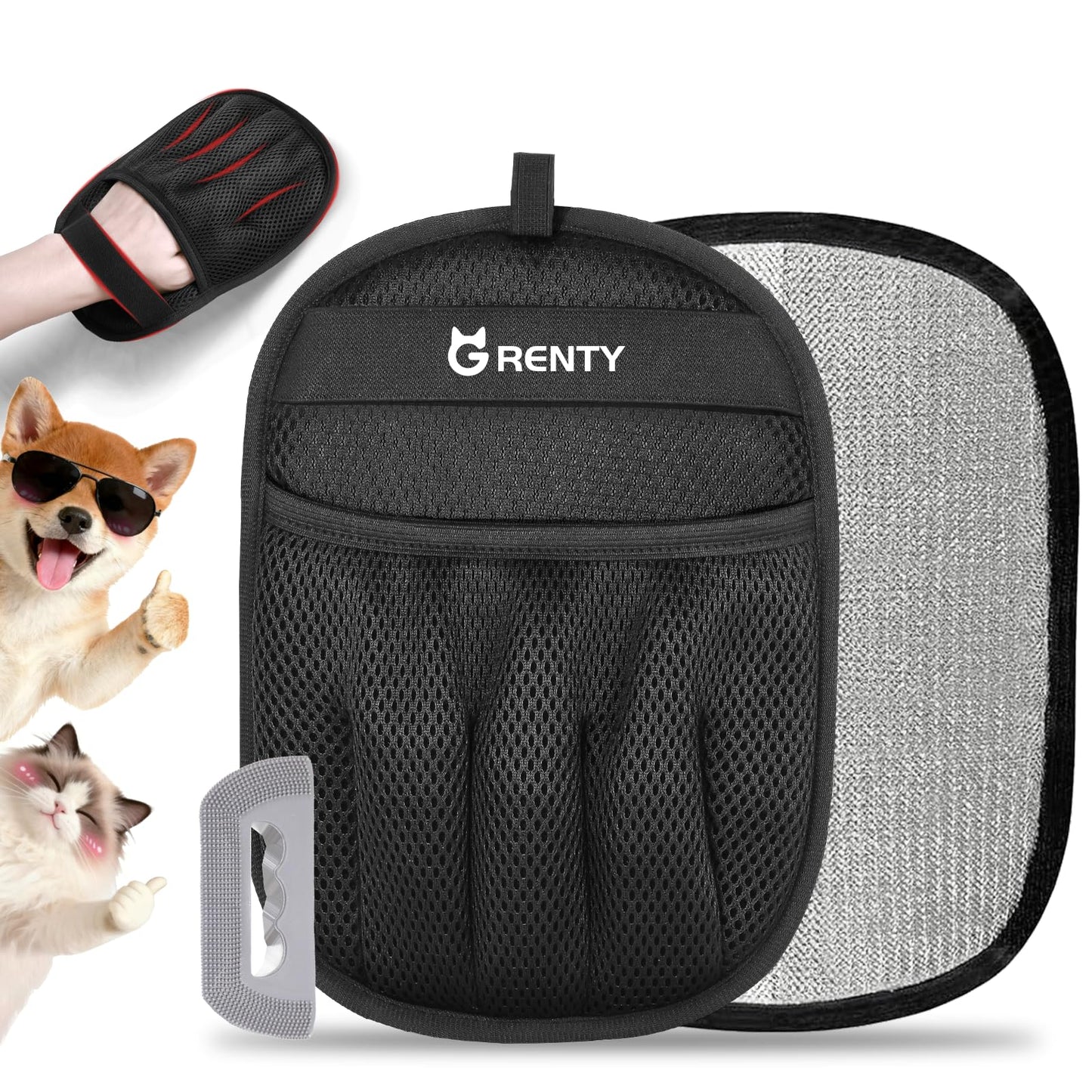 GRENTY 2 PCS Pet Hair Removal Glove for Dogs & Cats, Upgraded Five-Finger Electrostatic Magic Brush Pet Hair Remover, Pet Hair Removal Tools for Clothing, Carpet, Sofa Gaps, Car Seat