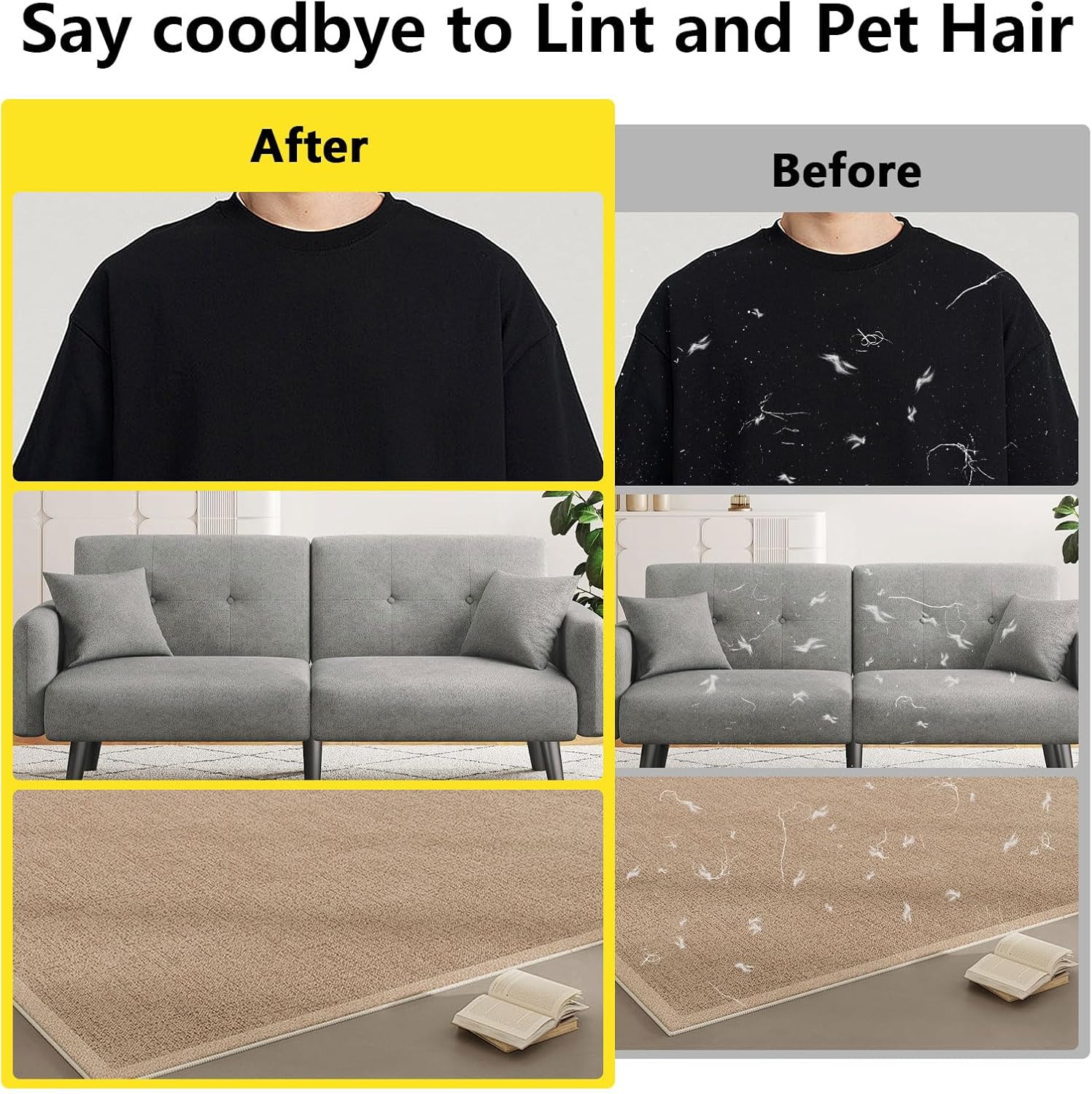 Upgraded Pet Hair Removal Gloves for Cats & Dogs, Five-Finger Electrostatic Reusable Magic Brush for Effortless Pet Hair Remover Tool on Carpet, Clothing, Laundry, Couch, Car Seat (Black)