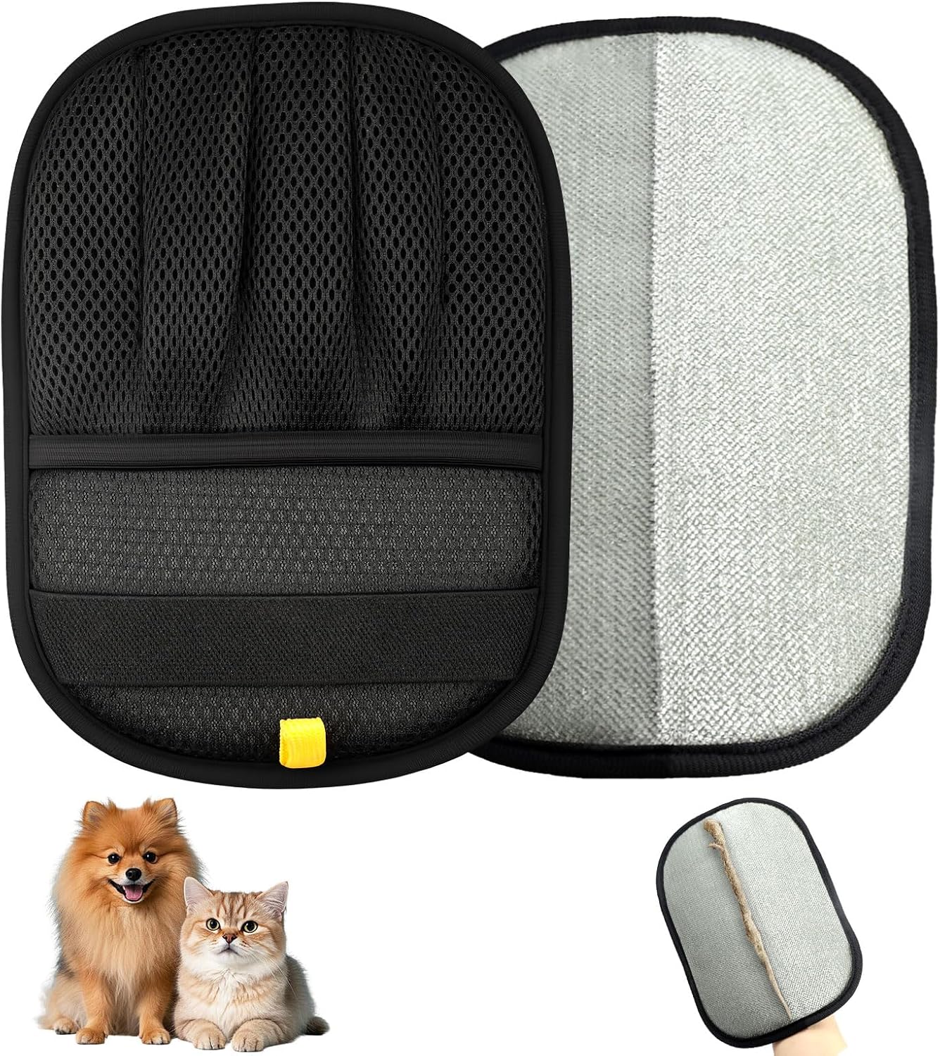 Upgraded Pet Hair Removal Gloves for Cats & Dogs, Five-Finger Electrostatic Reusable Magic Brush for Effortless Pet Hair Remover Tool on Carpet, Clothing, Laundry, Couch, Car Seat (Black)