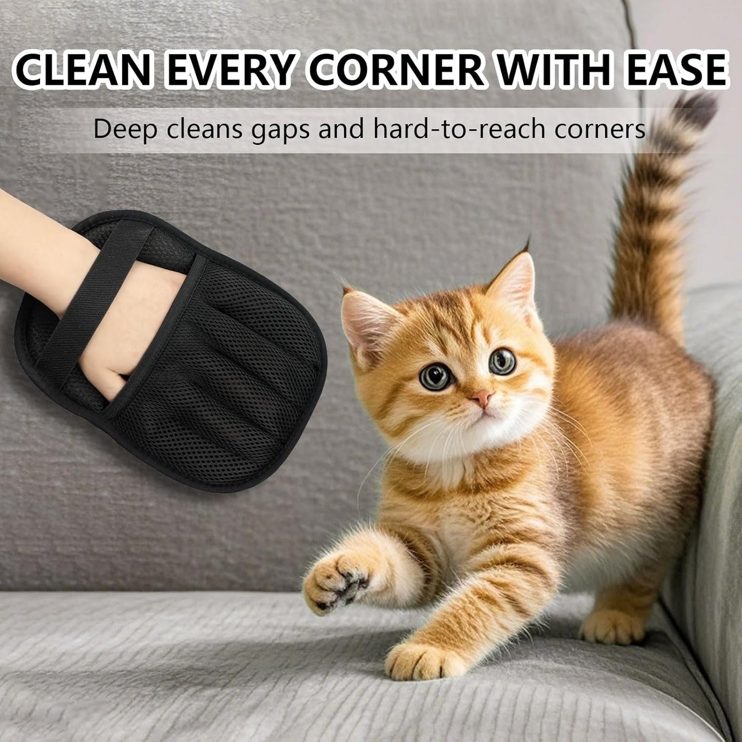 Upgraded Pet Hair Removal Gloves for Cats & Dogs, Five-Finger Electrostatic Reusable Magic Brush for Effortless Pet Hair Remover Tool on Carpet, Clothing, Laundry, Couch, Car Seat (Black)